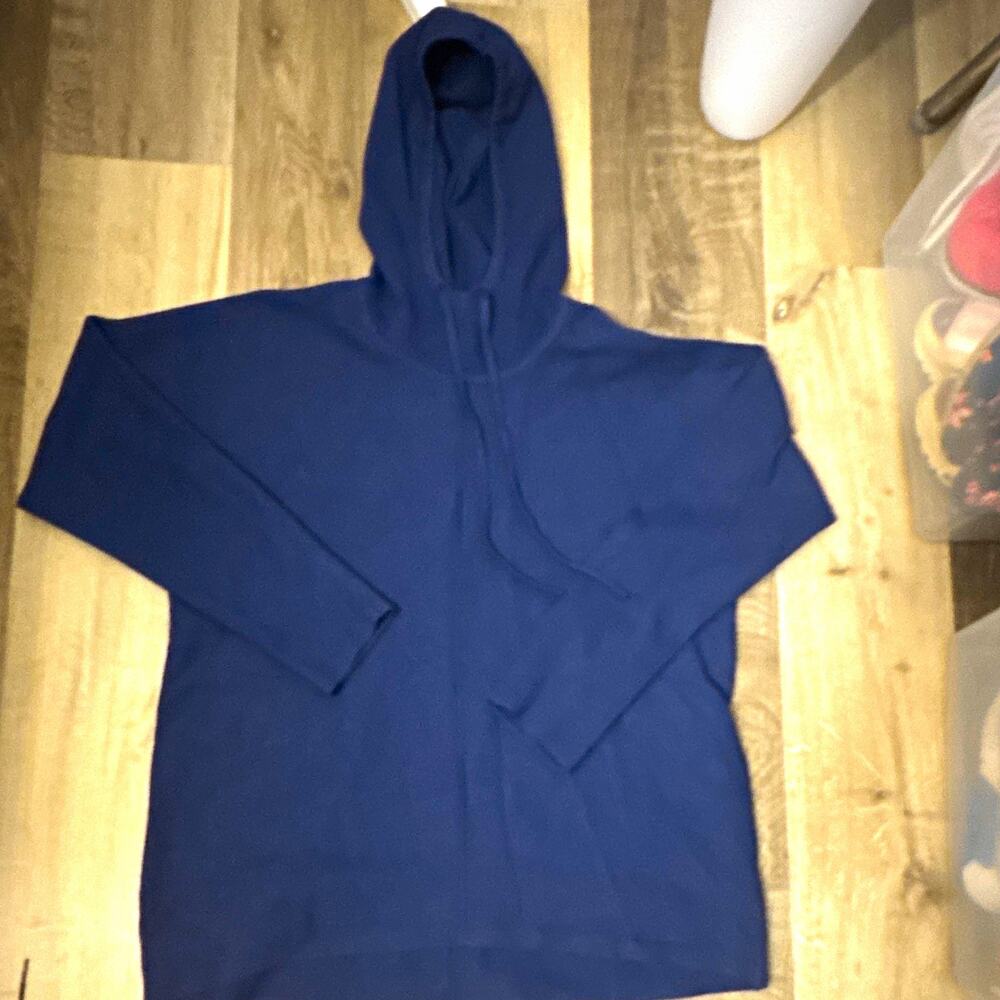 Banana Republic Pullover Hoodie Blue Solid Knit Drawstring Pockets Men XL